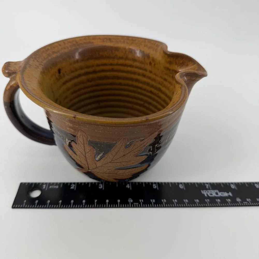 Handmade Pottery Pitcher Maple Leaf Design 2006‎ Alcwine Pottery